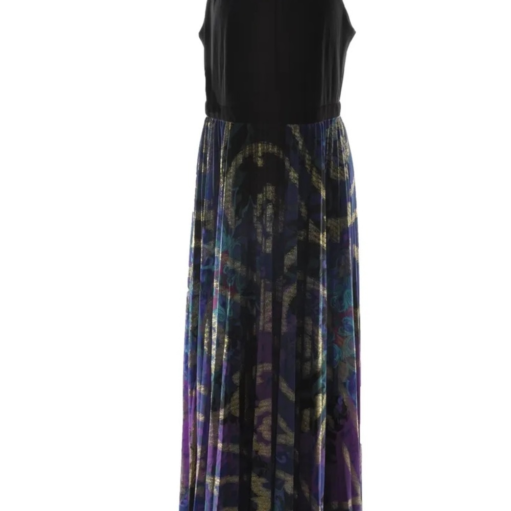 Xscape Women's Blouson Gold Tone Neckline Evening Long Maxi Dress Multi Color, 6